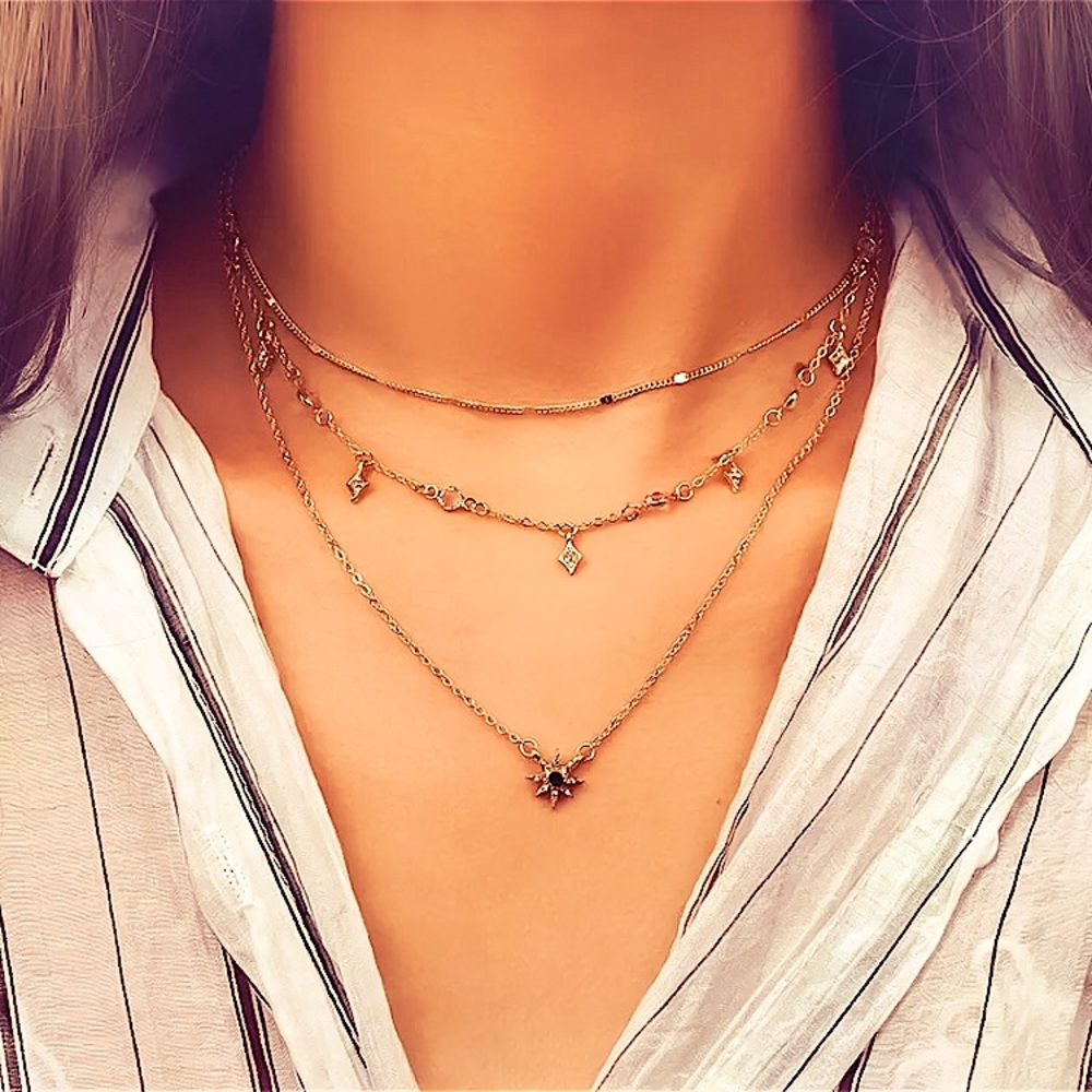 ⚜️𝟯𝟬%𝗢𝗙𝗙 𝗯𝘂𝗻𝗱𝗹𝗲𝘀 𝟯+⚜️ NEW 3 Layered Star Charm Rhinestone Necklace - Picture 4 of 10